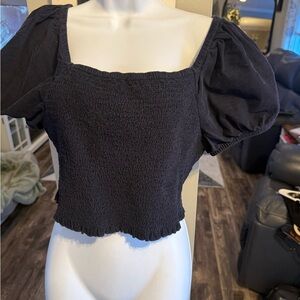 American Eagle Outfitters Dark Blue Smocked Crop Top